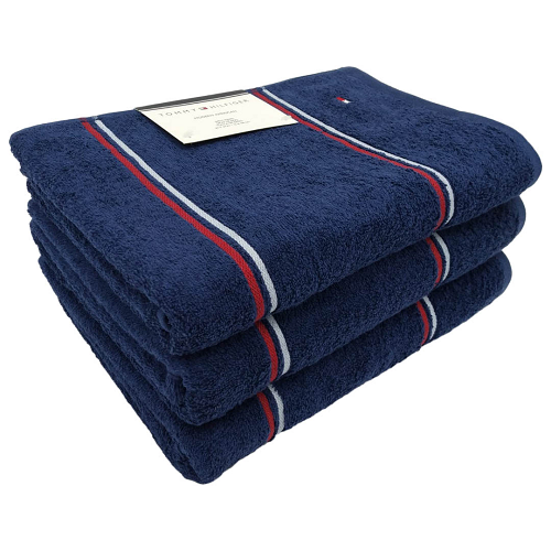 Tommy Hilfiger Double Stripe Bath Towel 30 x 54, Coral - Buywise