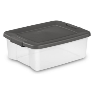 Sterilite 25 Quart Shelf Tote, Clear Base/Gray Lid