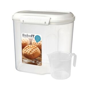 Sistema Bake It Food Flour Container with Cup 2.4Lt, Clear/White