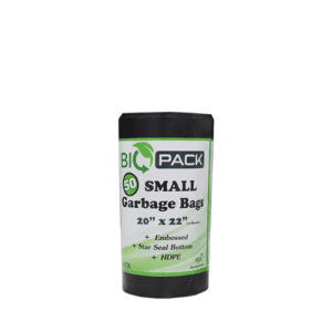 Biopack Small Garbage Bags, Black  20" x 22" - 50 Bags/Roll