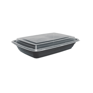 Rhinopack 24oz Rectangle Container Black Base, Clear Lid, 5pack