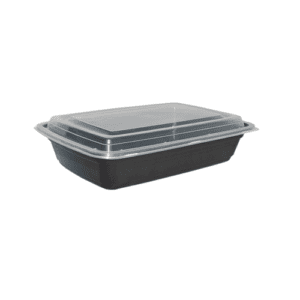 Rhinopack 32oz Rectangle Container Black Base, Clear Lid, 5pack