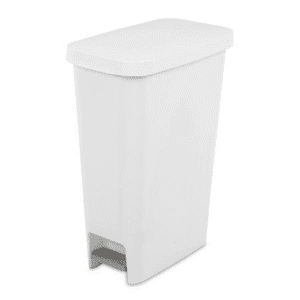 Sterilite 11 Gal. Slim Step On Wastebasket, White