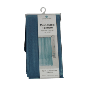 Comfort Bay Vinyl Embossed Texture Shower Curtains/Liner 70”W x 72”L, Blue