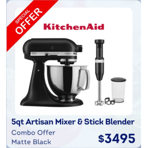 KitchenAid Artisan Series 5 Quart Tilt Head Stand Mixer & Variable Speed Corded Hand Blender Combo, Matte Black