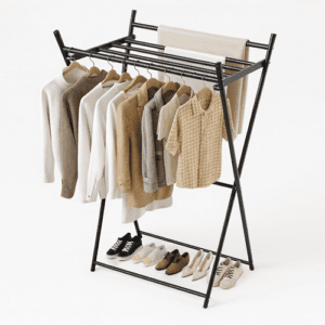 Foldable Clothes Rack with Shoe Storage