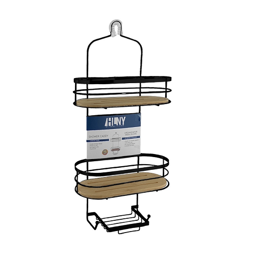 Spa Collection Metal & Bamboo Shower Caddy, Black