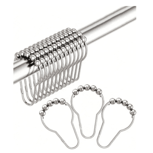 Chrome Plated Ball Bead Easy Glide Shower Curtain Hooks, 12pcs