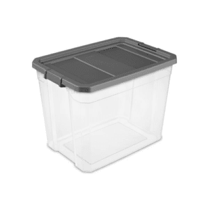 Sterilite108 Quart Stacker Tote Box, Clear/Flat Gray