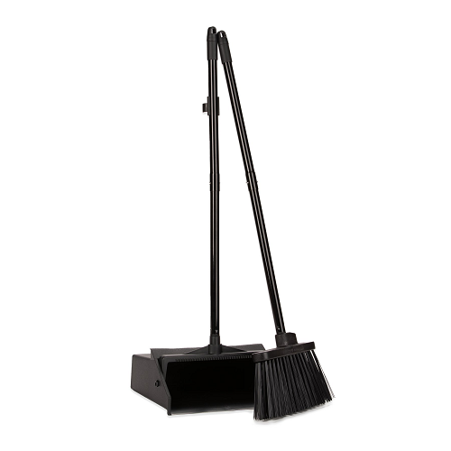 Eazzz Long Handle Folding Dustpan + Broom Set, Black