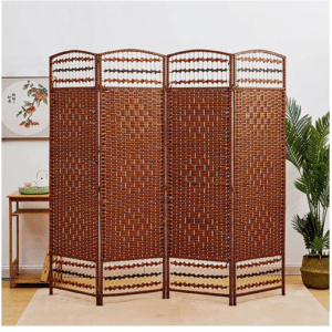 4 Panel Bamboo Mesh Woven Folding Room Screen Divider, Brown