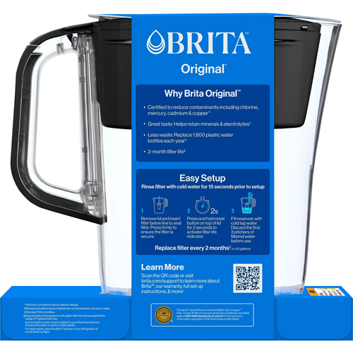 Brita Denali 6 Cup Pitcher Water Filtration System, Black - Image 2