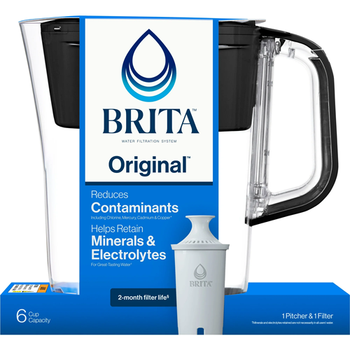 Brita Denali 6 Cup Pitcher Water Filtration System, Black