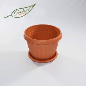 Garden Masters Plastic Flower Pot w/Saucer 18.5 x 14cm, Terracotta