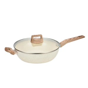 Hamilton Beach 11" Forged Sauté Pan with Glass Lid, Beige Ceramic