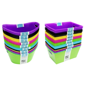 3 Pak Mini Storage Tubs, Oval or Rectangular, Assorted Colors