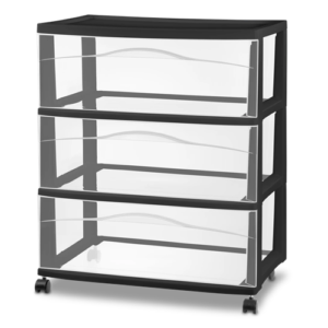 Sterilite Wide 3-Drawer Cart, Black