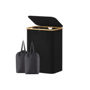 Fabric Laundry Hamper, 2 Compartments, Black