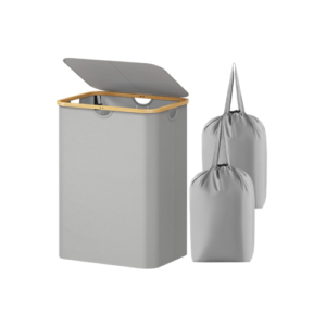 Fabric Laundry Hamper, 2 Compartments, Gray